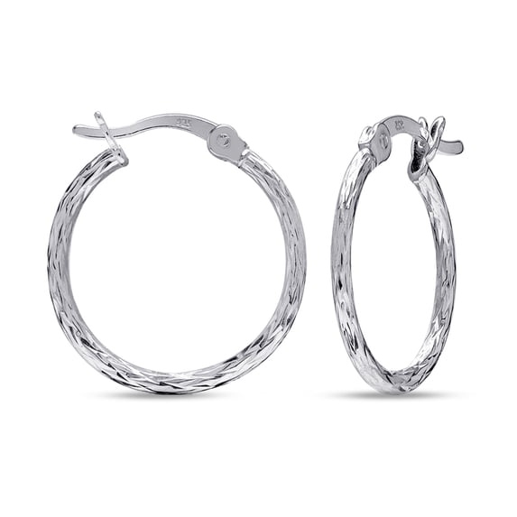 LeCalla 925 Sterling Silver Texture Hoop Earrings for Women | Small Classic Diamond-Cut Textured Hoop Earring | Womens Click-Top Earring Hoops 25MM