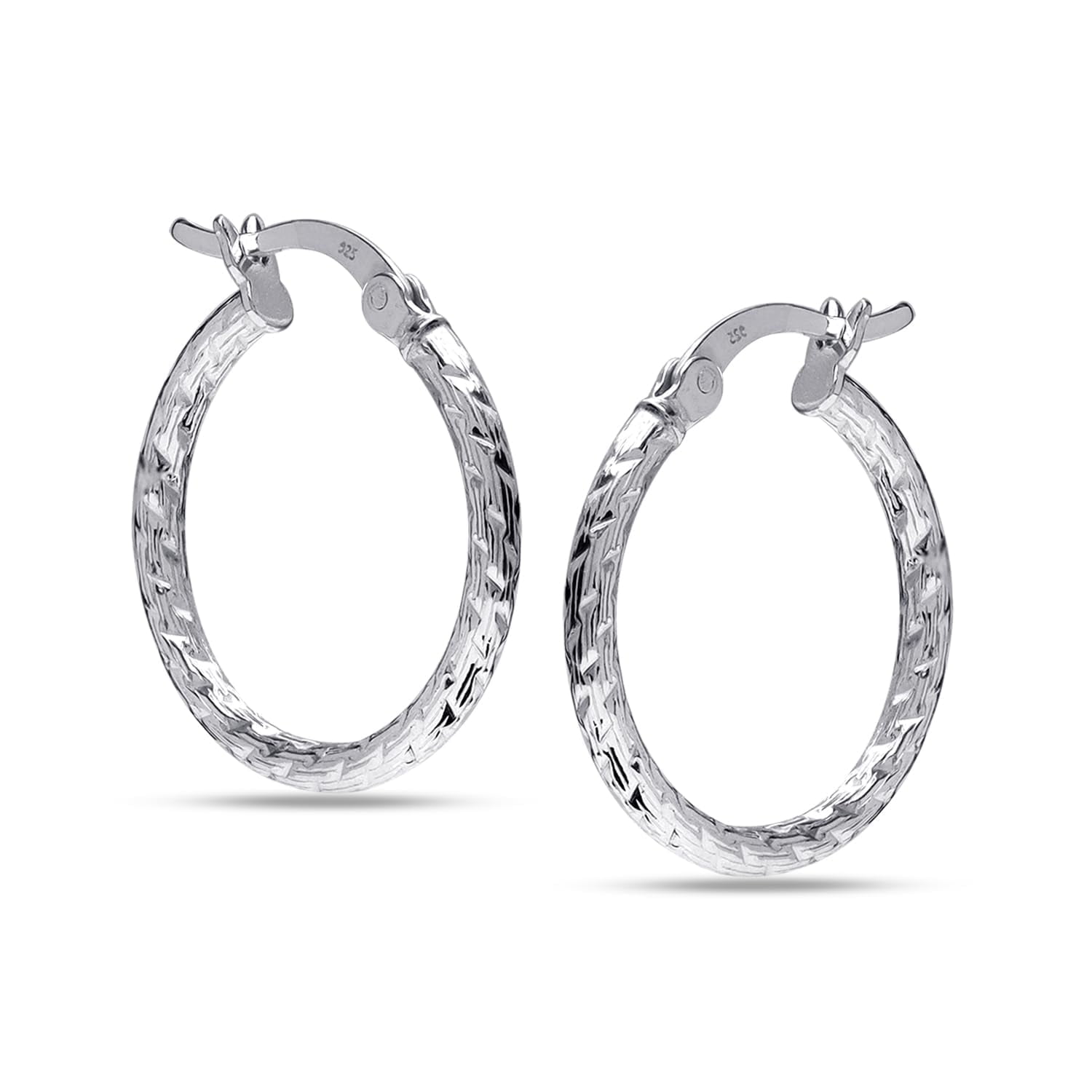LeCalla 925 Sterling Silver Texture Hoop Earrings for Women | Small Diamond-Cut Twisted Hoop Earring | Womens Click-Top Earring Hoops 20MM