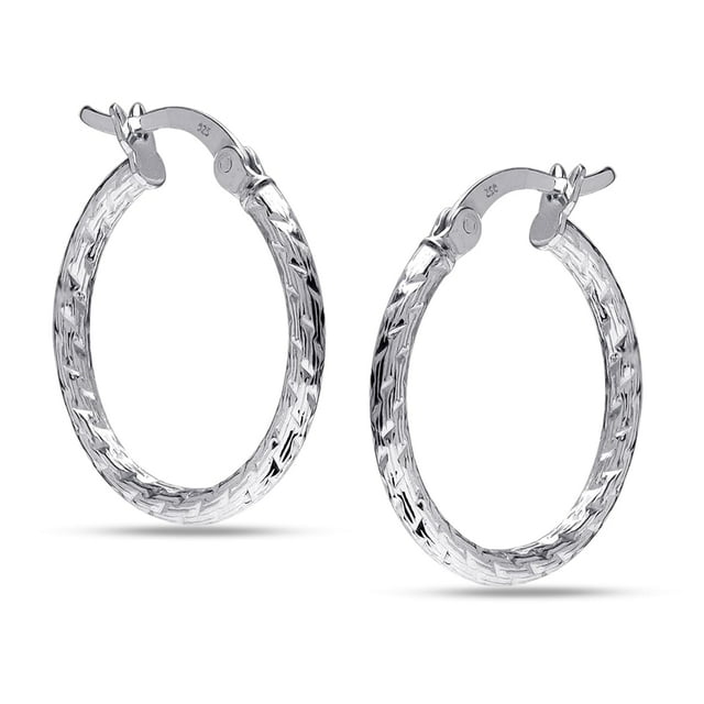 LeCalla 925 Sterling Silver Texture Hoop Earrings for Women | Small Diamond-Cut Twisted Hoop Earring | Womens Click-Top Earring Hoops 25MM
