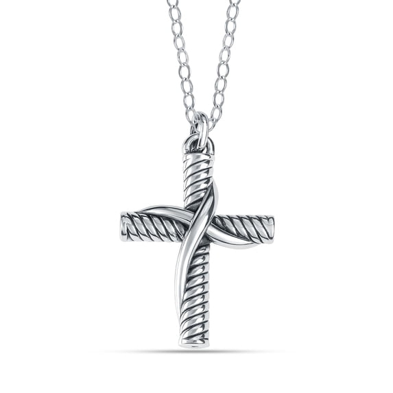LeCalla 925 Sterling Silver Textured Cross Pendant Necklace 20"