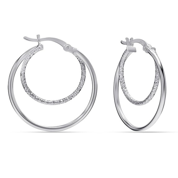 LeCalla 925 Sterling Silver Textured Hoop Earrings Lightweight Circular Double Layered Hoop Earrings for Women Teen 27MM