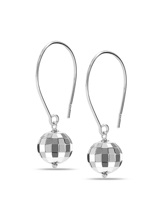 925 Sterling Silver Threader Wire Hammered Mirror Ball Drop Earrings Light-Weight Disco Ball Drop Earrings for Women and Teen 35MM