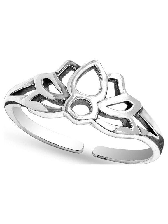925 Sterling Silver Toe Rings Filigree Flower Lotus Silhouette Band Toe Rings for Women