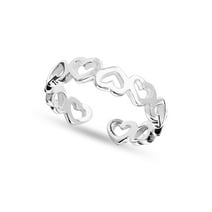 LeCalla 925 Sterling Silver Toe Rings Hypoallergenic Cut-Out Open Multi-Heart Linked Adjustable Silver Toe Rings for Women