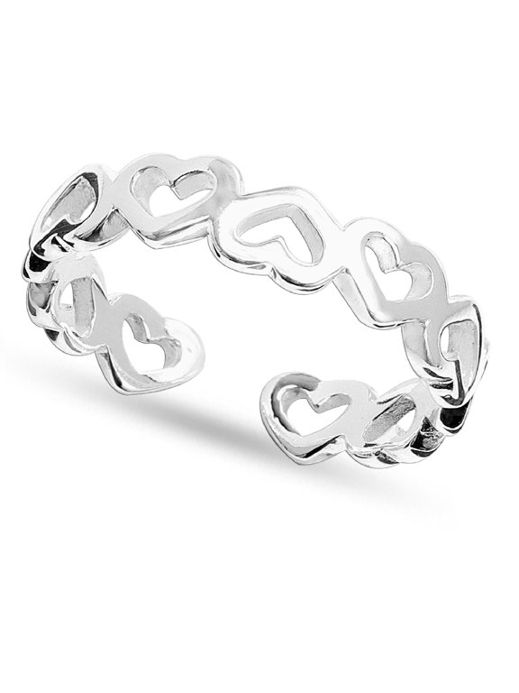 Sterling Silver Hypoallergenic Adjustable Multi-Heart Toe Rings for Women