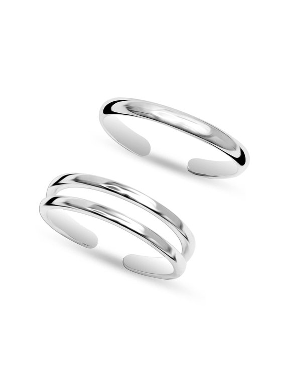 925 Sterling Silver Toe Rings Light-Weight Classic Minimalist Band Ring Open Adjustable Toe Rings for Women Set of 2 Pcs