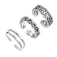 thumbnail image 1 of LeCalla Adjustable Hypoallergenic Sterling Silver Toe Rings Set of 3 - Flower, Heart, Band, 1 of 7