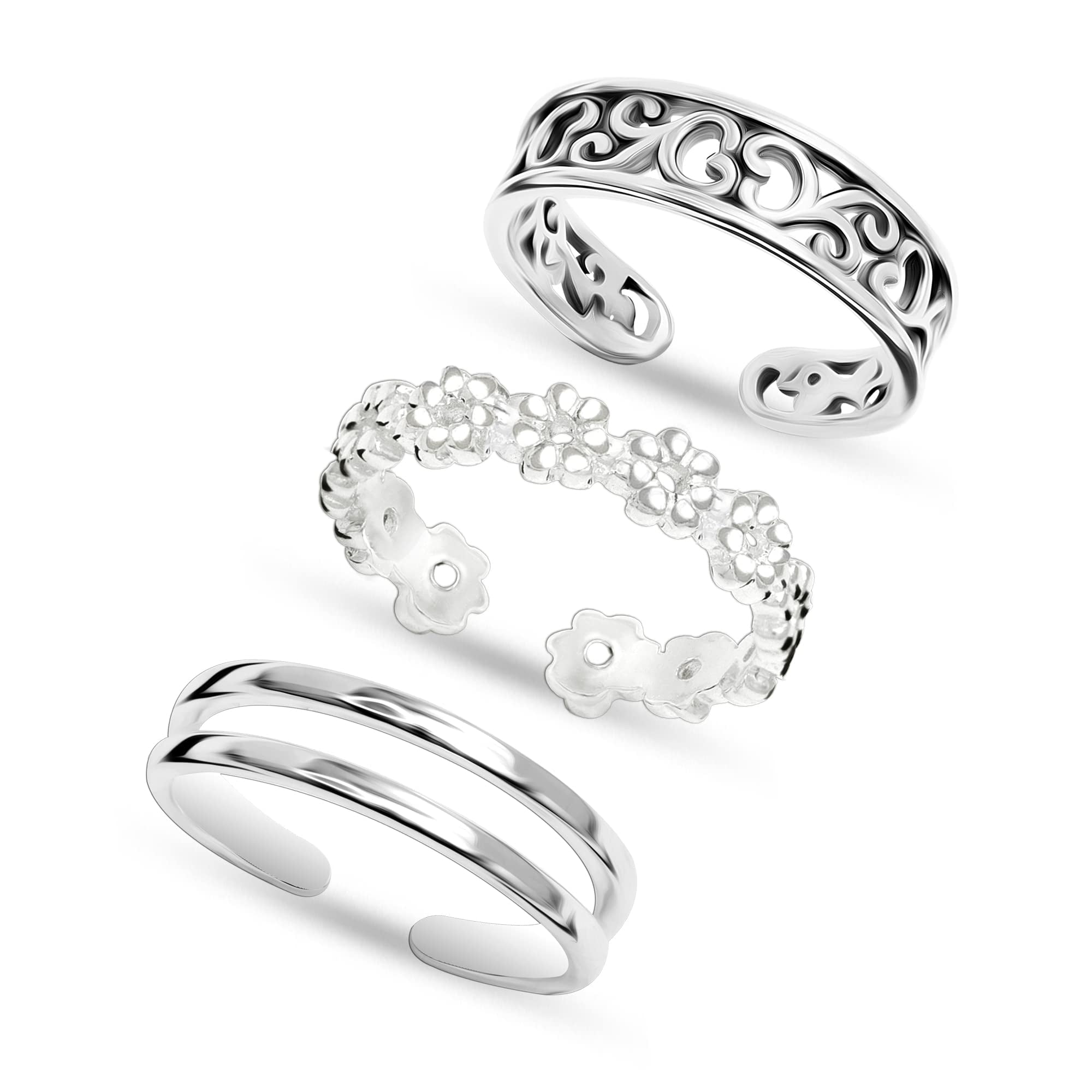 Leaf Pattern Sterling Silver Toe Rings from India - Leafy Texture | NOVICA