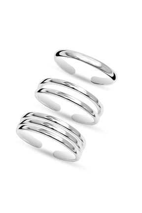 Adjustable 925 Sterling Silver Toe Rings, Minimalist Thin Band, Open Design, Set of 3 (Women's)