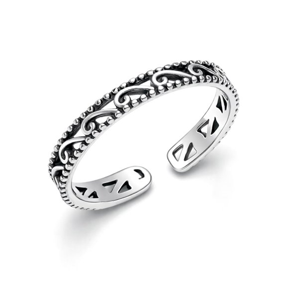 LeCalla 925 Sterling Silver Toe Rings for Women | Adjustable Antique Filigree Wave Ring