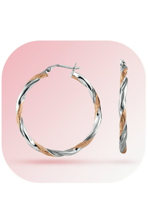 925 Sterling Silver Two-Tone Light Weight Italian Design Click Top Small Hoop Earrings Jewelry Gifts for Her Women and Teen 25MM