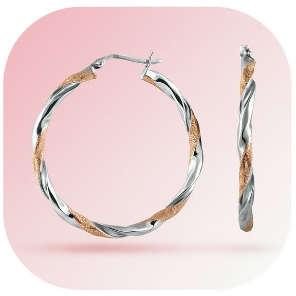 LeCalla 925 Sterling Silver Two-Tone Light Weight Italian Design Click Top Small Hoop Earrings Jewelry Gifts for Her Women and Teen 25MM