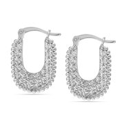 LeCalla 925 Sterling Silver U Shape Chunky Hoop Earring Jewelry Thick Beaded Texuted Small Click-Top Hoop Earrings for Women Teen 22MM