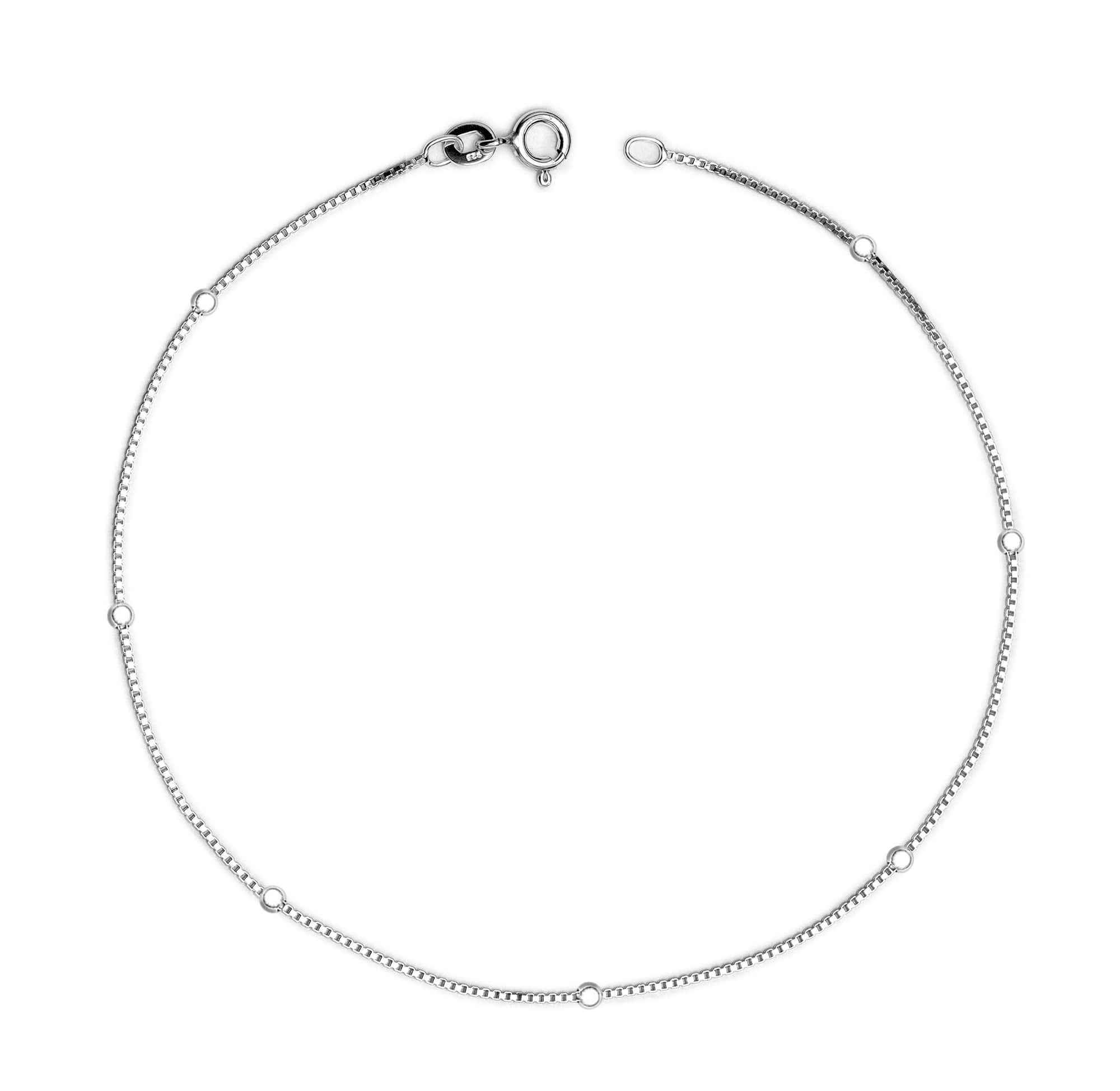LeCalla 925 Sterling Silver Venetian Chain Beaded Anklets Summer Beach Jewelry for Women and Teen 10" Inch