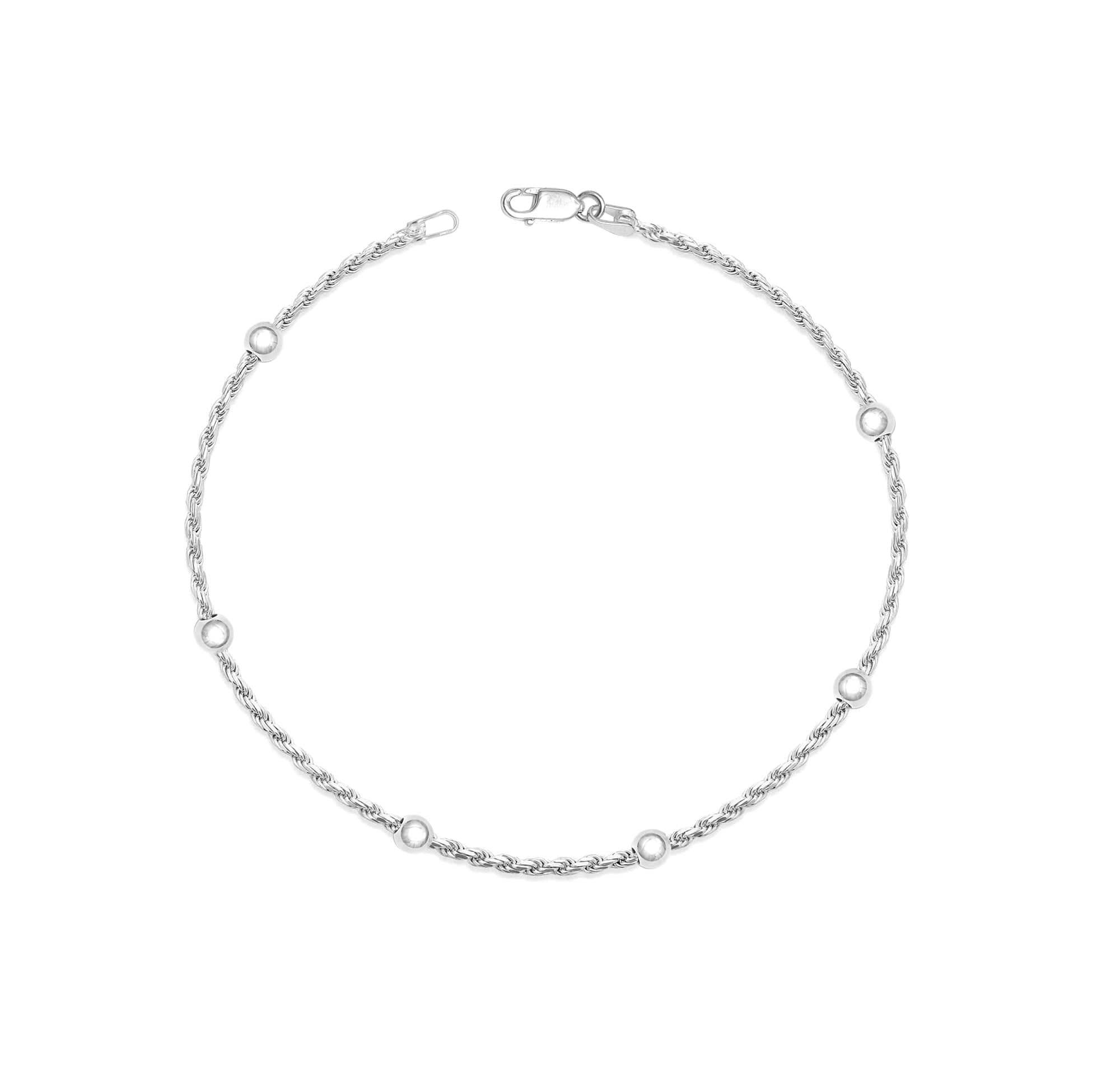 LeCalla 925 Sterling Silver Venetian Rope Chain Anklets for Female, Basic Link Chain Ball Beaded Anklets, Summer Beach Jewelry 10" Inch