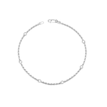 LeCalla 925 Sterling Silver Venetian Rope Chain Anklets for Female, Basic Link Chain Ball Beaded Anklets, Summer Beach Jewelry 10" Inch