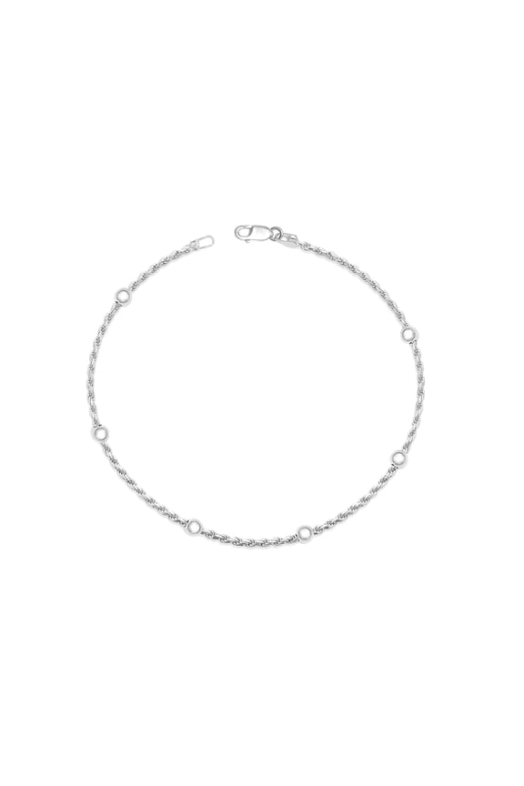 925 Sterling Silver Venetian Rope Chain Anklets for Female, Basic Link Chain Ball Beaded Anklets, Summer Beach Jewelry 10" Inch