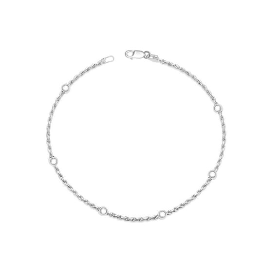 LeCalla 925 Sterling Silver Venetian Rope Chain Anklets for Female, Basic Link Chain Ball Beaded Anklets, Summer Beach Jewelry 10" Inch