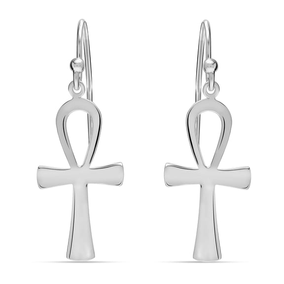 LeCalla 925 Sterling Silver Vintage Cross Medium Drop Dangle Earrings Celtic Egyptian Ankh Cross Dangle Hook Earrings for Women 35MM