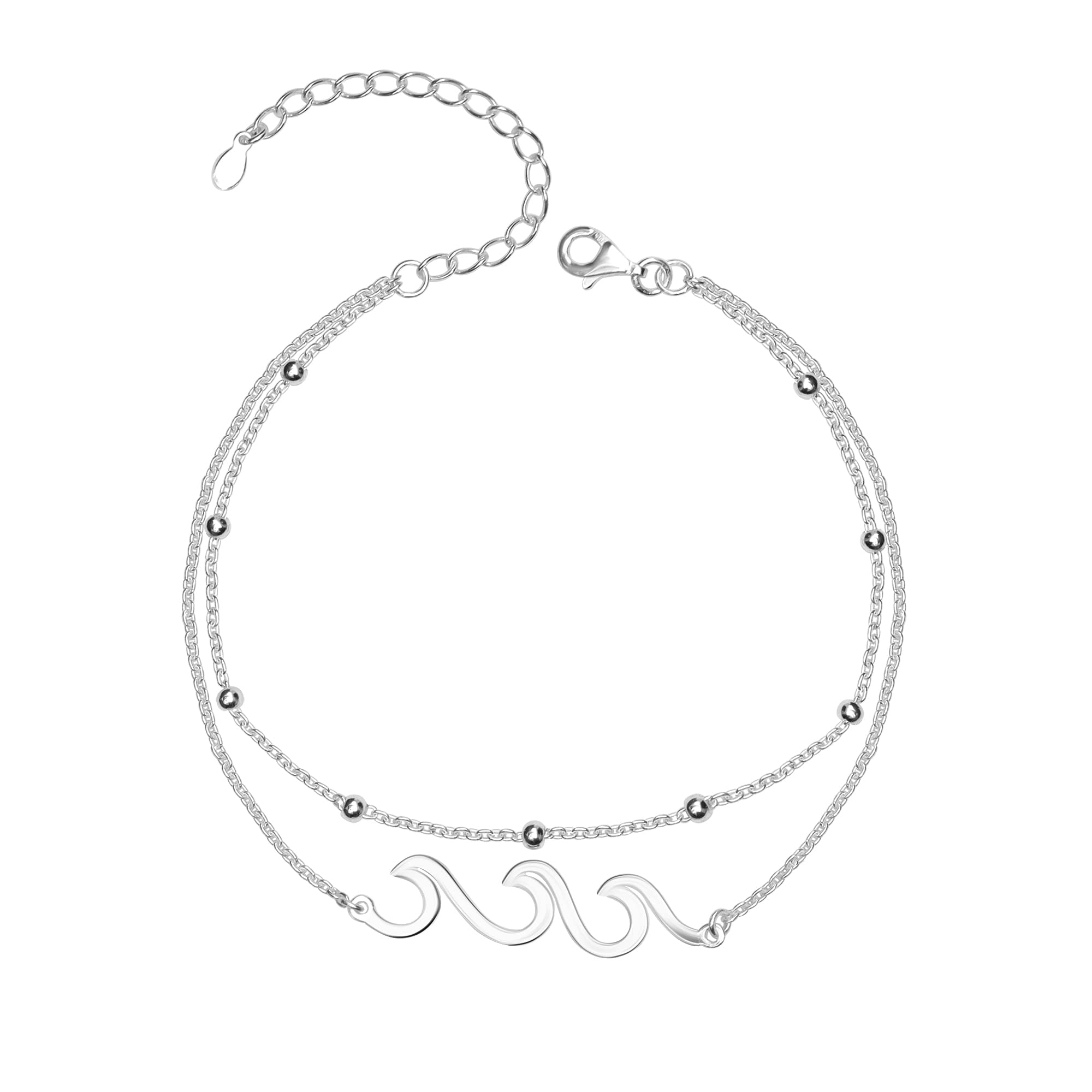 LeCalla 925 Sterling Silver Wave Ocean Sea Adjustable Anklet for Teen Women