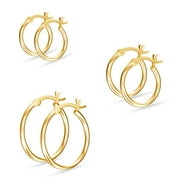 LeCalla 925 Sterling Silver Yellow-Gold Plated Light-Weight Click Top Hoop Earrings Gifts for Women and Teen Set of 3 Pair (12mm, 15mm, 20mm)