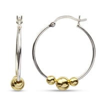 LeCalla 925 Sterling Silver two tone Jewelry Bead Hoop Earring for Women and Teen Girls 25MM