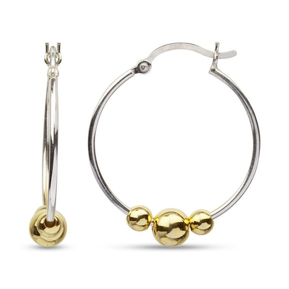 LeCalla 925 Sterling Silver two tone Jewelry Bead Hoop Earring for Women and Teen 25MM
