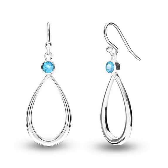 LeCalla 925 Sterling Sliver Light-Weight 4MM Round-Cut Blue Topaz Birthstone Drop Dangle Earrings for Women and Teen 42MM
