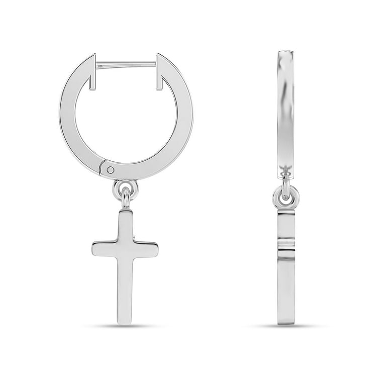 SIMPLGIRL 925 Sterling Silver Cross Earrings - Dainty Huggie Hoop Earrings For Women & Men, Lightweight