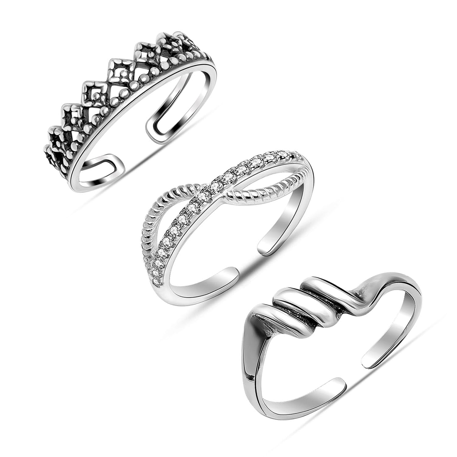 LeCalla Set of 3 Pcs 925 Sterling Silver Antique Toe Rings for Women ...