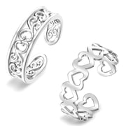 LeCalla Set of 4 Pcs 925 Sterling Silver Toe Rings for Women | Open Adjustable Arrow Flower Link & Simple Band Toe Ring Set | Minimalist Summer Beach Bare Foot Jewelry