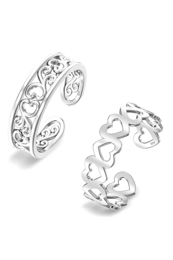 Set of 4 Pcs 925 Sterling Silver Toe Rings for Women | Open Adjustable Arrow Flower Link & Simple Band Toe Ring Set | Minimalist Summer Beach Bare Foot Jewelry