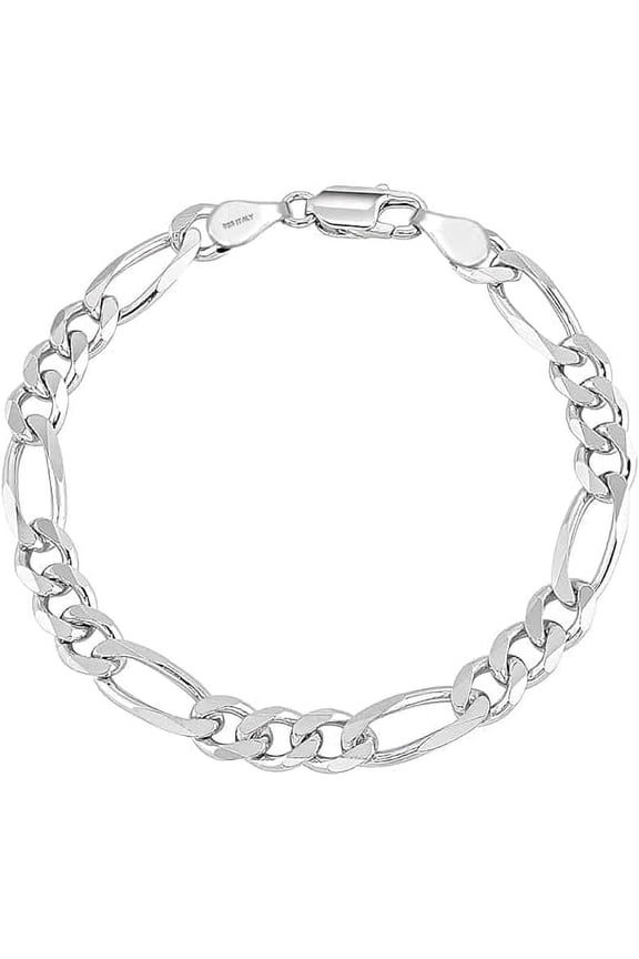 Solid 925 Sterling Silver Hypoallergenic Italian Design Light-Weight 5MM Figaro Chain Bracelets for Men 8.5" Inches