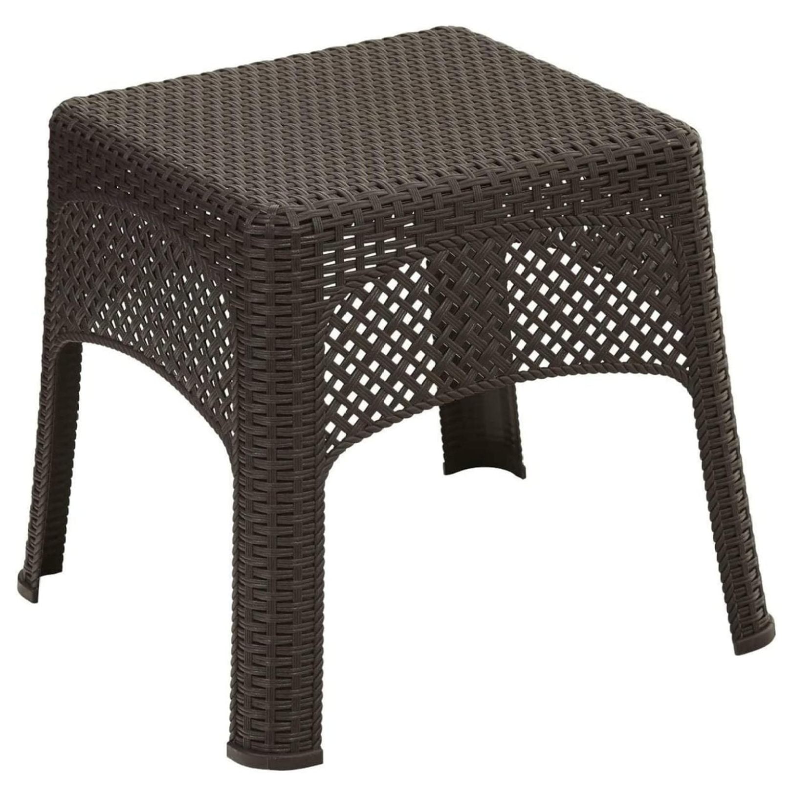Earthy Brown Square Resin Woven Outdoor Side Table