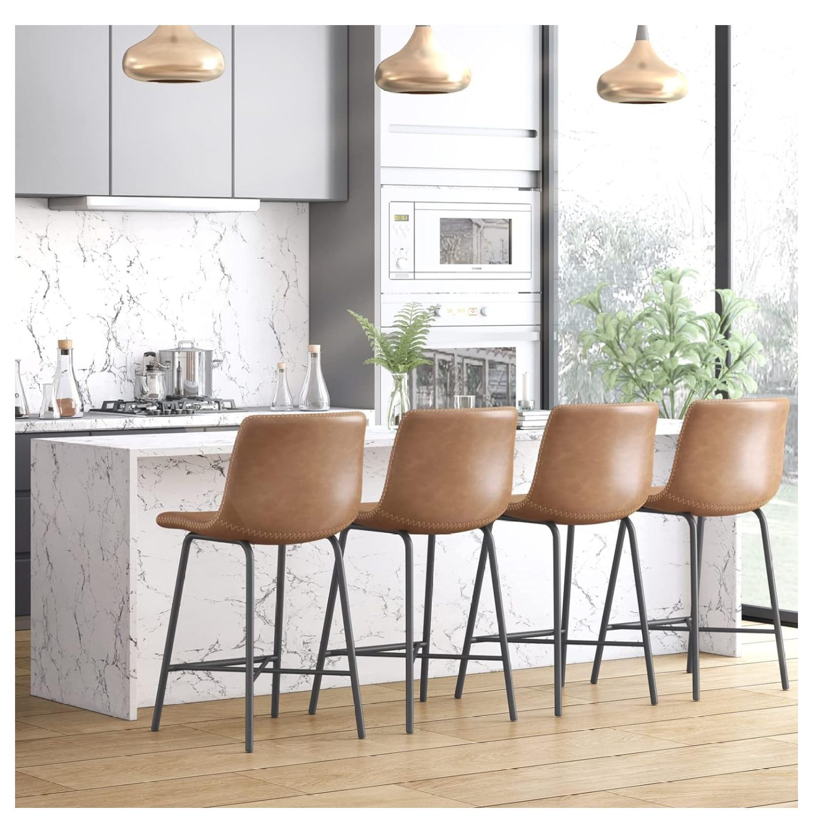 LeCeleBee Bar Stools, 30" Counter Height Bar Stools Set of 4, Faux