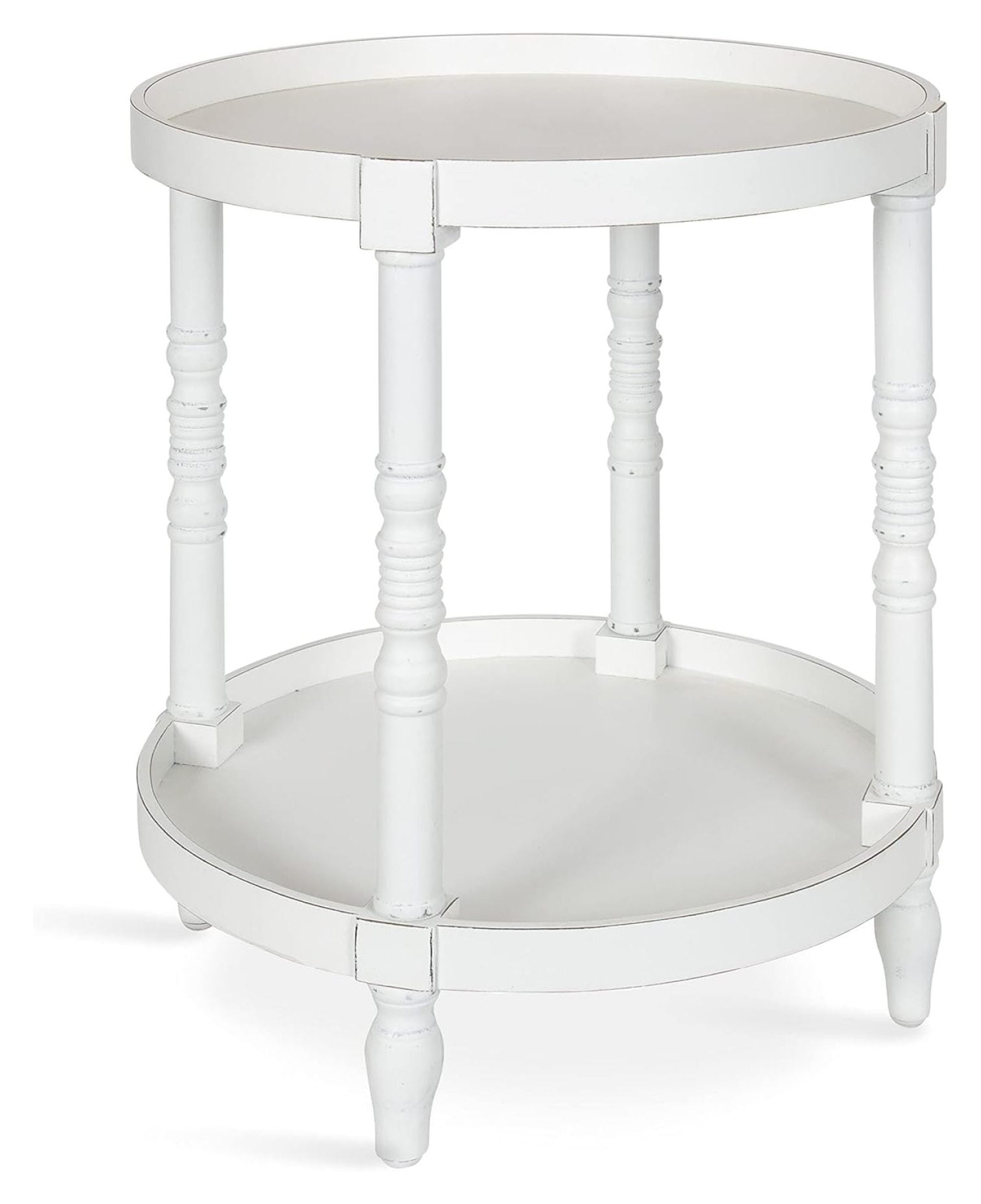 Bellport 22.5" Rustic White Round Wooden Side Table with Shelf