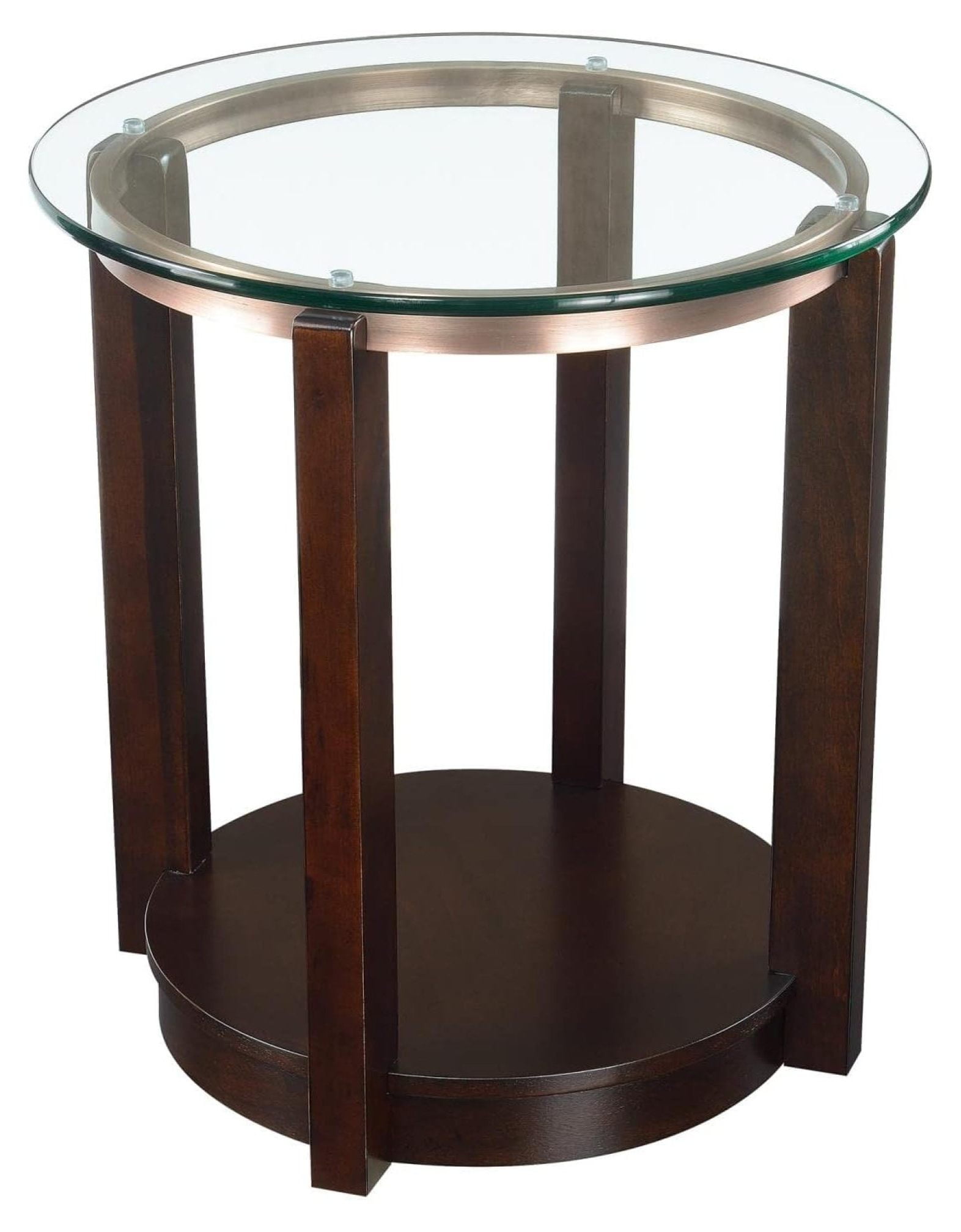 Contemporary Espresso Round End Table with Glass Top