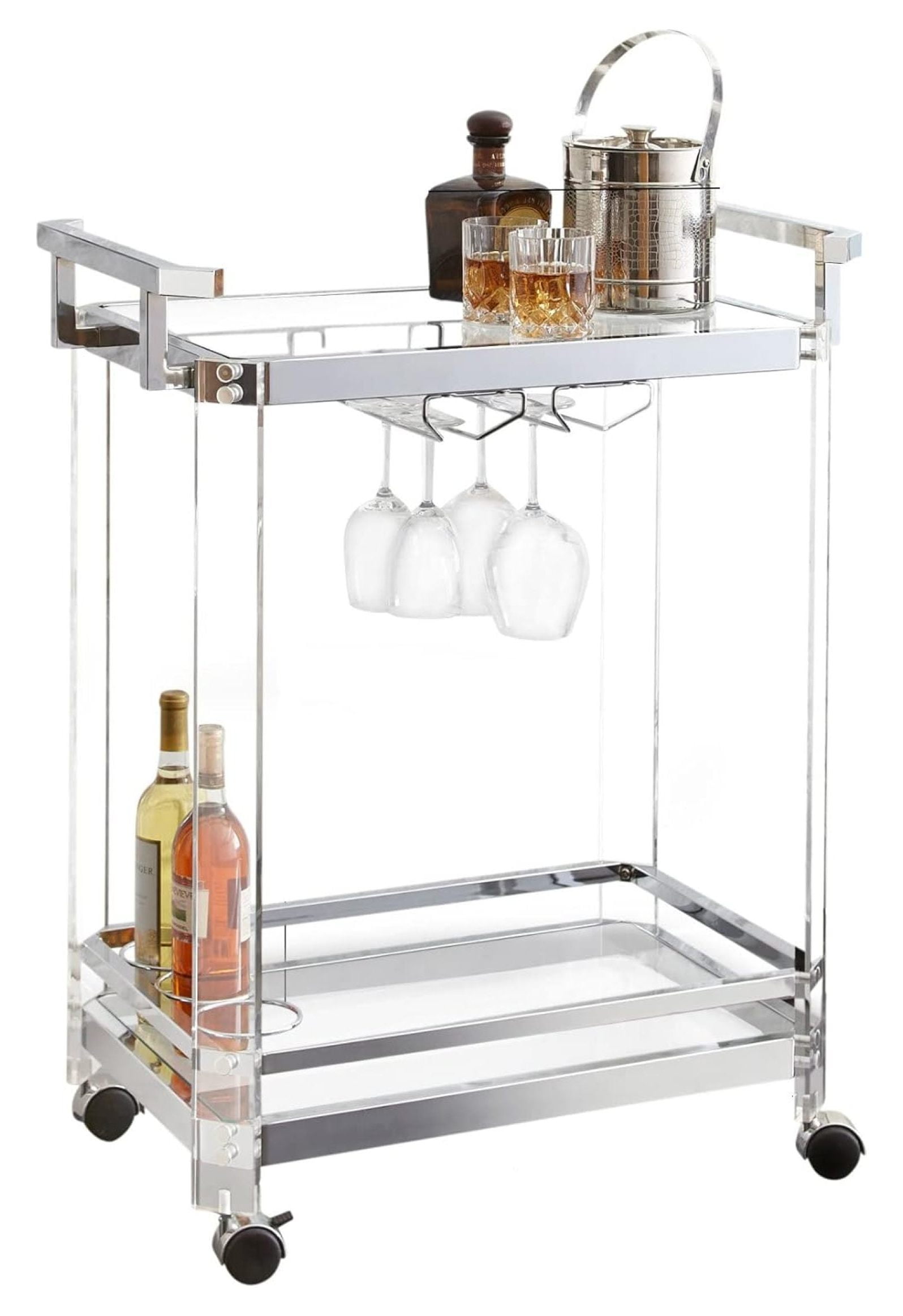 Aeron Modern Acrylic Serving Cart with Tempered Glass Shelves