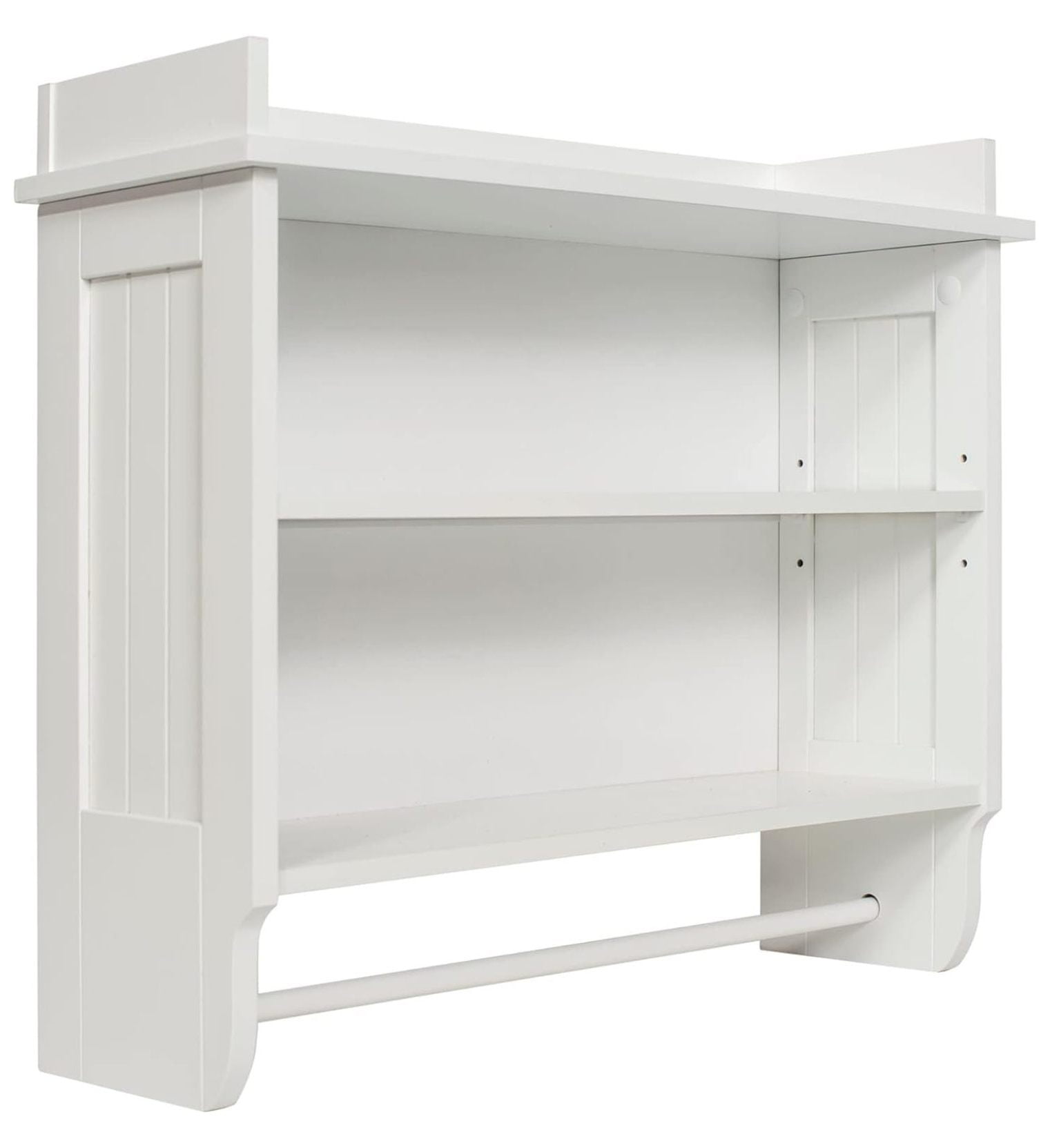 Elevated White Wooden Floating Wall Shelf with Towel Bar