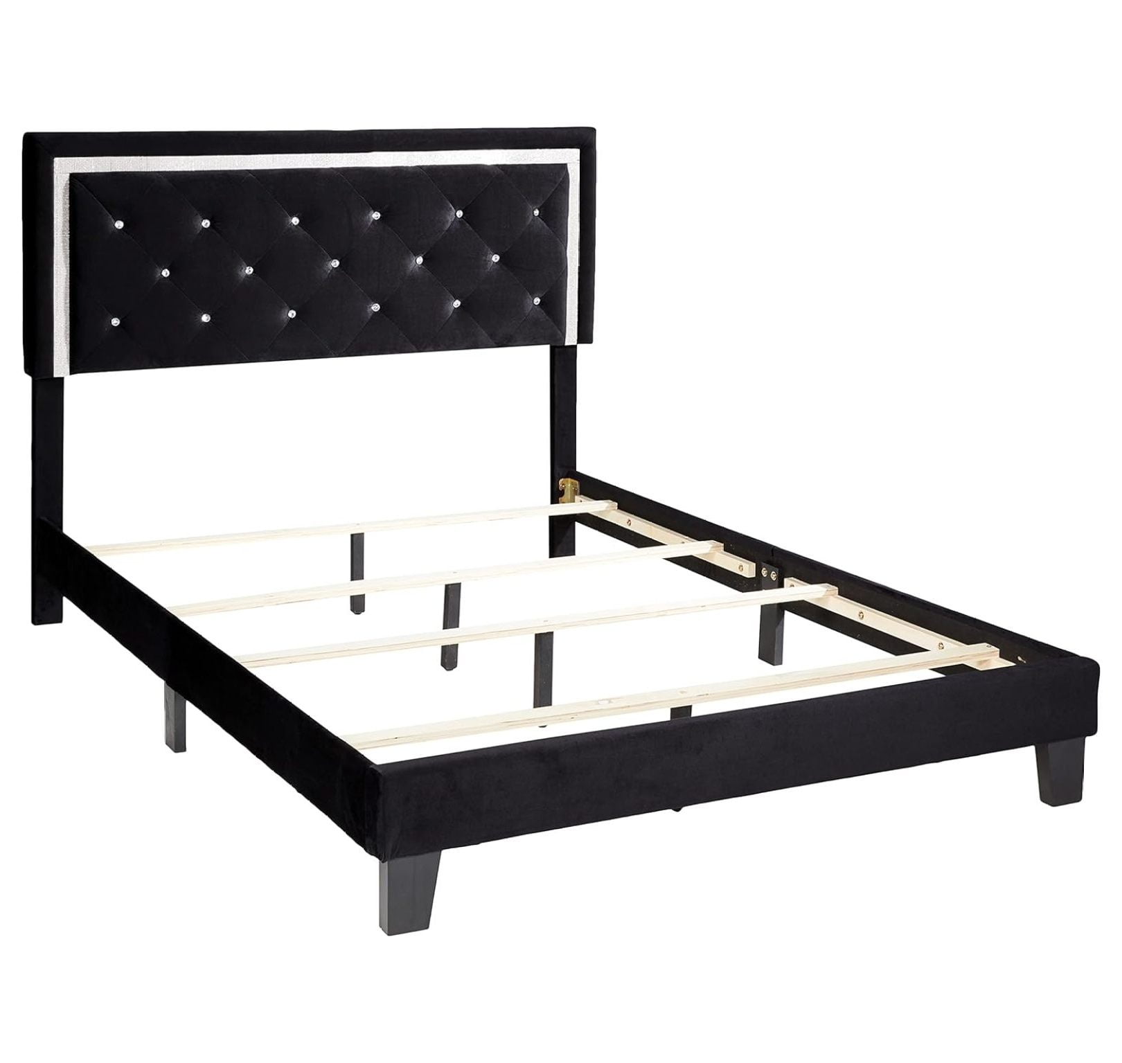 Elegant Full/Double Black Velvet Tufted Upholstered Bed with Headboard
