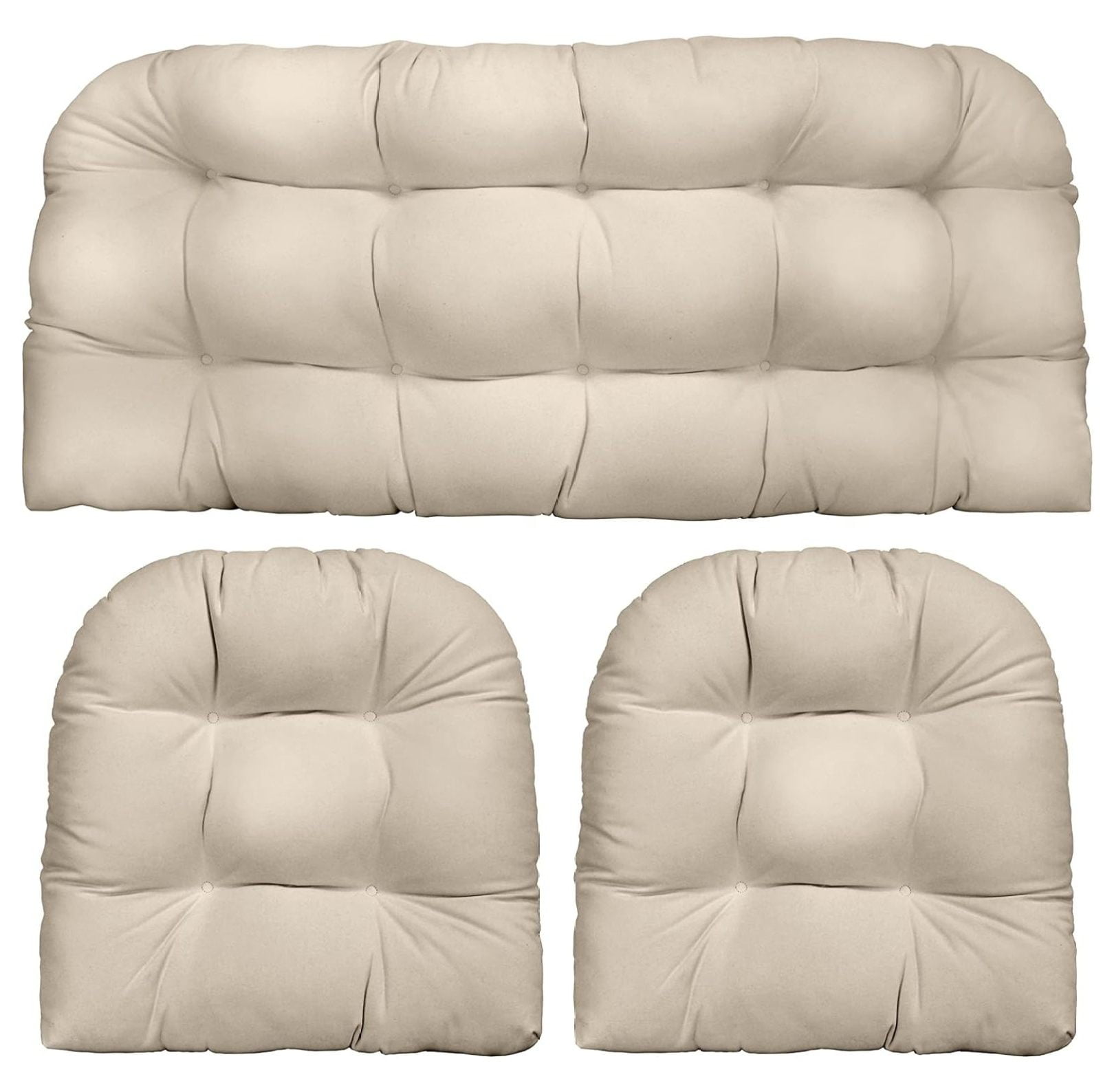 LeCeleBee Indoor Outdoor 3 Piece Tufted Wicker Settee Cushions 1