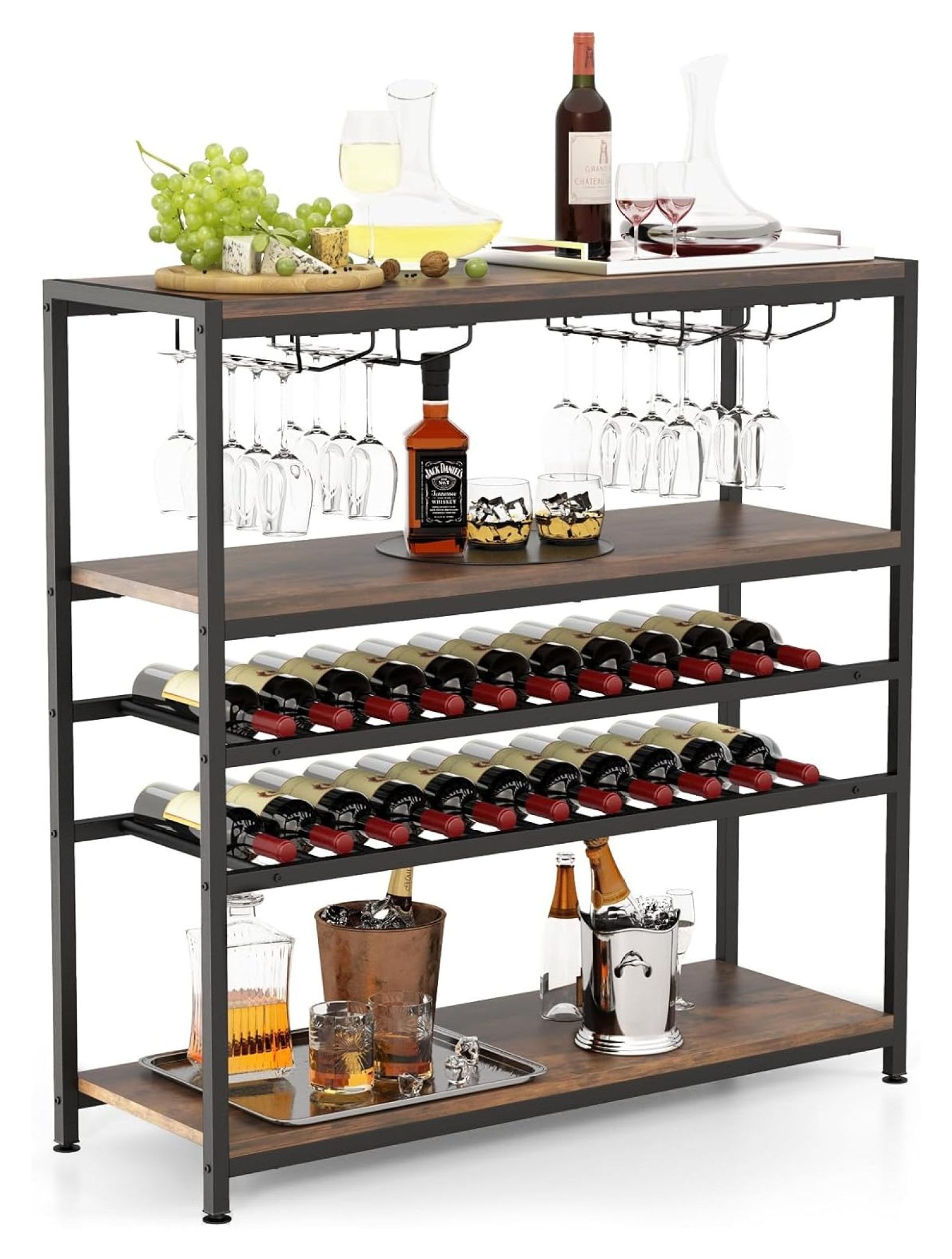 LeCeleBee Industrial Wine Rack Table, Wine Bar with 2Tier Wine