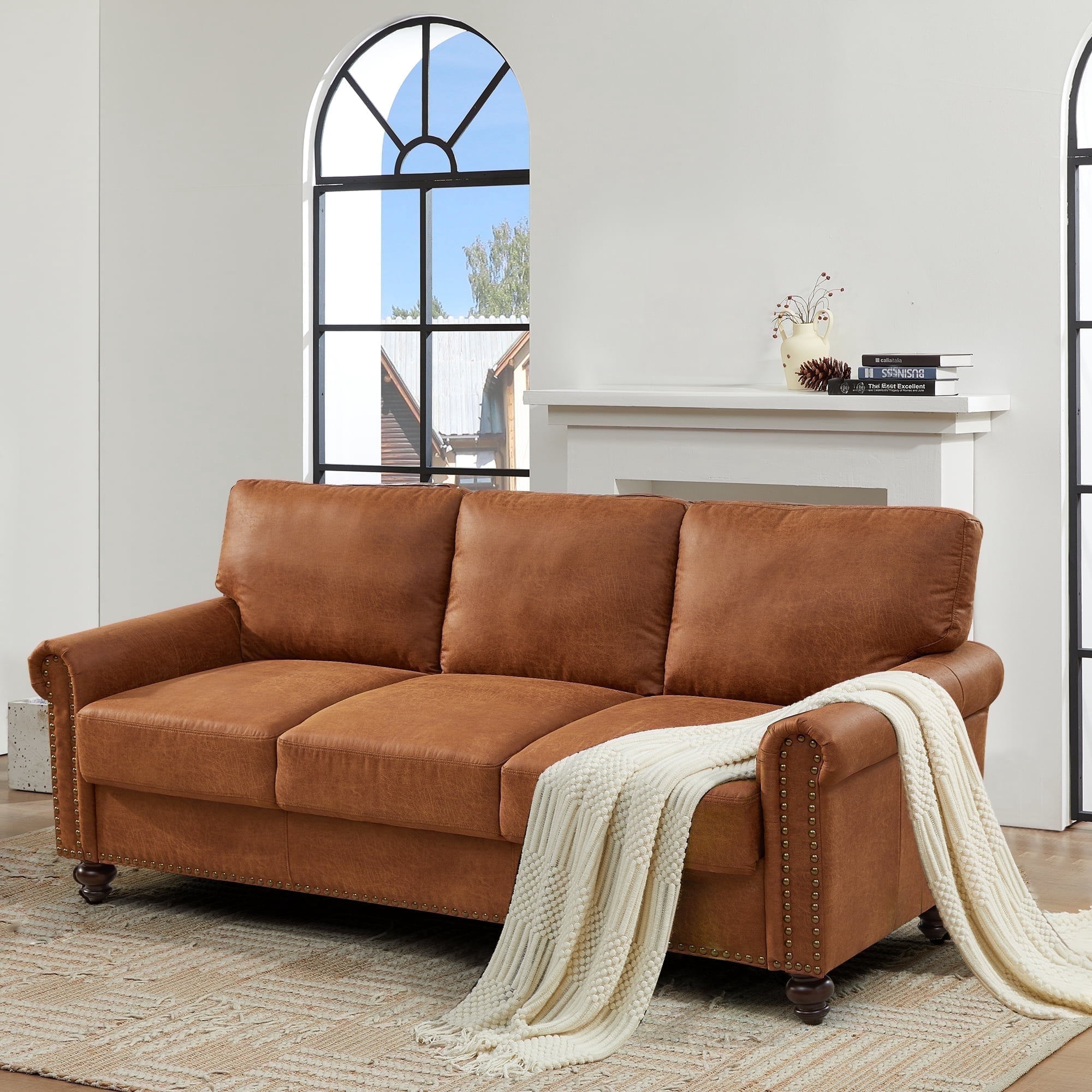 LeChapitre Traditional Fabric Hidden Storage Space Standard Sofa with Cushions, Coffee
