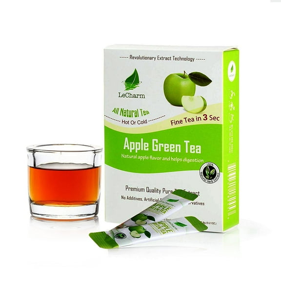 LeCharm Apple Green Instant Tea 100% Natural Tea Extract, Unsweetened Drink Instant Crystallized Tea Powder for Pure Water, Iced Tea and Hot Tea(10 Sachets)