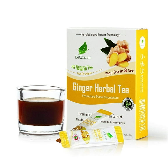 LeCharm Ginger Herbal Black Instant Tea 100% Natural Tea Extract, Unsweetened Drink Instant Crystallized Tea Powder for Pure Water, Iced Tea and Hot Tea(10 Sachets)