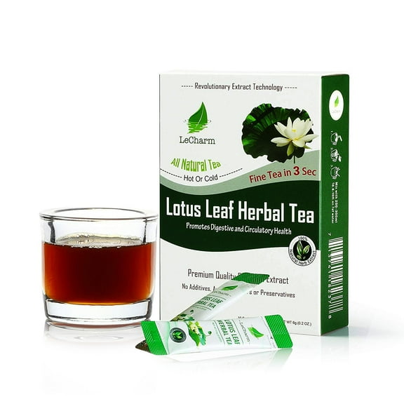LeCharm Organic Lotus Leaf Instant Tea 100% Natural Tea Extract, Unsweetened Drink Instant Crystallized Tea Powder for Pure Water, Iced Tea and Hot Tea(10 Sachets)