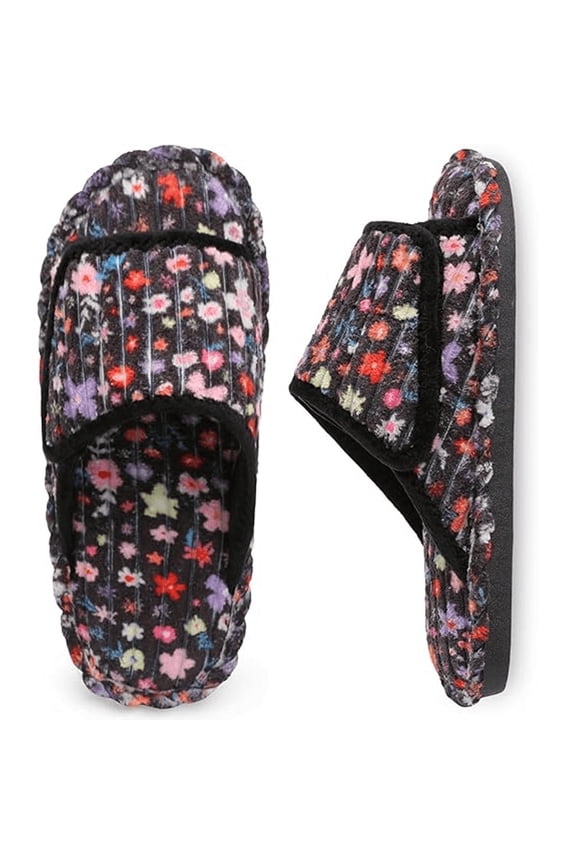 Women's Diabetic Memory Foam Slide Slippers, Adjustable Open Toe Wide