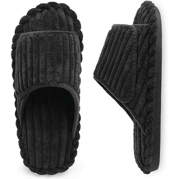 Leisfit Women's Diabetic Memory Foam Slide Slippers, Adjustable Open Toe Wide