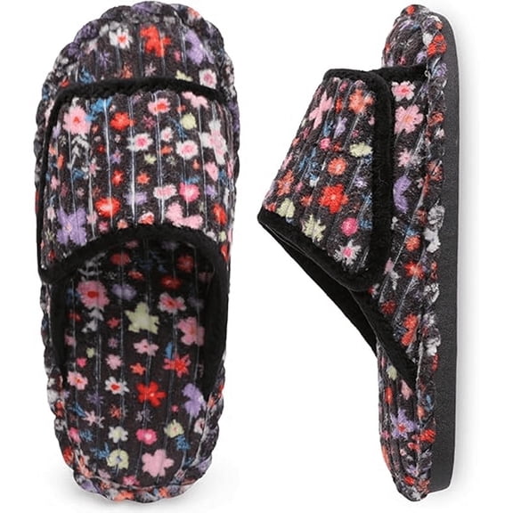 Leisfit Women's Memory Foam Slide Slippers,Open Toe,Wide,Diabetic Friendly