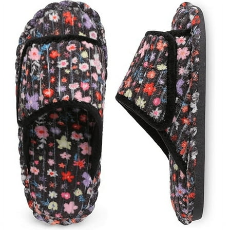 Leisfit Women's Diabetic Memory Foam Slide Slippers, Adjustable Open Toe Wide